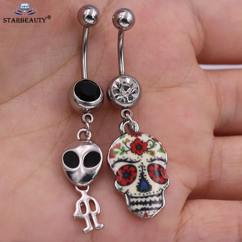 1PC Women's Gold Piercing Navel Gold 14G 316L surgical steel Skull Non