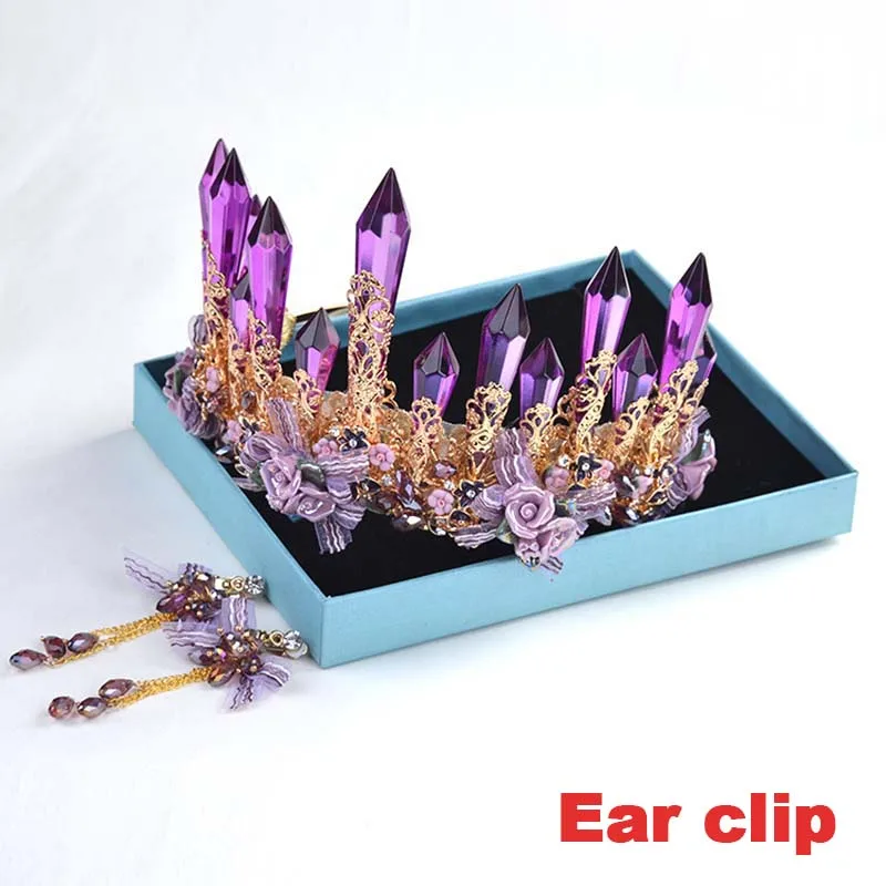 Барокко Фиолетовый Красный Кристалл Noiva принцесса диадема колонна цветок невесты тиары и короны ювелирные изделия Свадебные аксессуары для волос VL - Окраска металла: Style 2 Purple