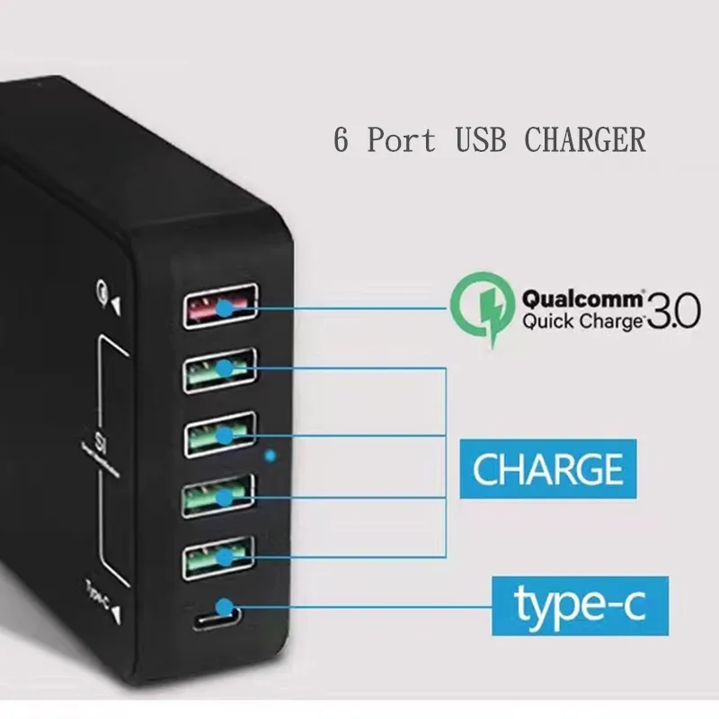 TOTTIDAY 6 Порты USB Зарядное устройство быстрой Зарядное устройство 3,0 телефон Зарядное устройство адаптер 40 Вт 8A USB-C Зарядное устройство для iPhone huawei samsung Galaxy S8