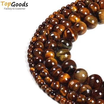 

TopGoods Natural Stone Beads Yellow Tiger Eye Round Brown Stone Diameter 4 6 8 10 12mm DIY Gift 15" Beads for Jewelry Making