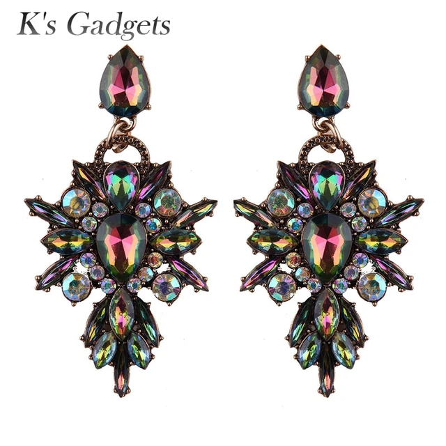 Vintage Antique Gold Color Chandelier Earrings For Women Luxury Vintage Antique Gold Color Chandelier Earrings For Women Luxury Cubic Zirconia Crystal Wedding Boho Earring Costume