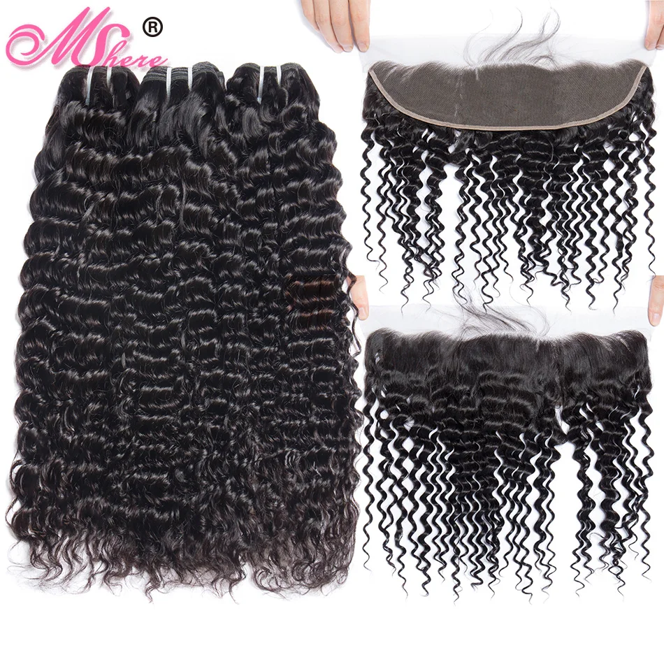 

Mshere Deep Wave 3 Bundle With Frontal Brazilian Human Hair Weave Bundle With Closure Non Remy Lace Frontal Closure With Bundles