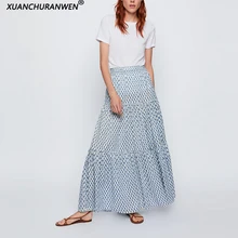 Повседневные с высокой талией Цветочные женские длинные юбки летние плиссированные макси юбки пляжные юбки для отпуска WB9406
