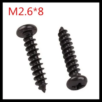 

1000 Pcs/Lot M2.6X8 Round Head steel with black micro electronic screw cross recessed phillips countersunk self tapping screw