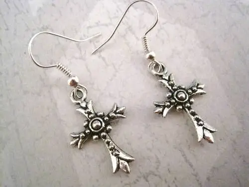 

24pair FANCY STUDDED GOTHIC CROSS SP Earrings GIFT POUCH 37mm KL1131