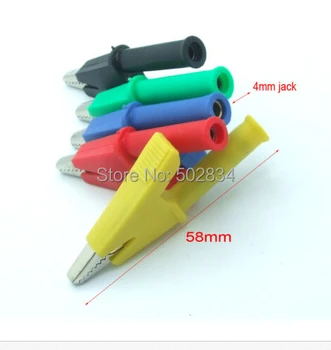 

50pcs/lot Copper 5 Color Alligator Clip to 4mm Banana Jack Test Probes Insulate Clamp