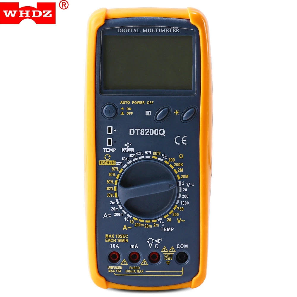 

WHDZ DT8200Q Digital Car Multimeter Duty Ratio Tester Accuracy Measure DC Voltage AC Voltage DC Current Resistance Temperature