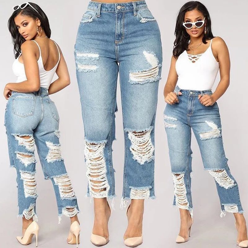 

Sexy Back Hole Distressed Ripped Boyfriend Jeans For Women High Waisted Destroyed Jeans Street Rock Cut Out Loose Straight Jean