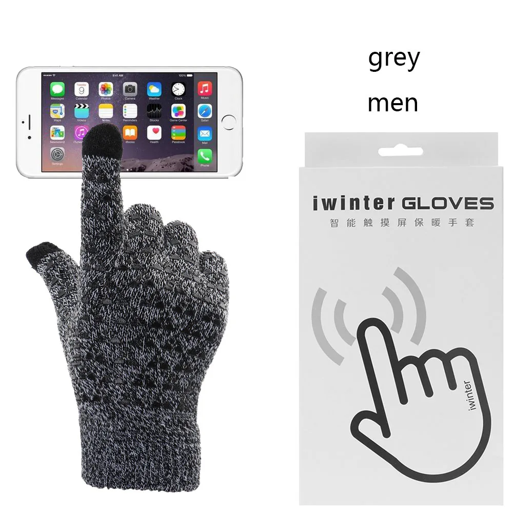 men grey Новая мода, 1 пара, вязаные перчатки, мужские, зимние, теплые, с флисовой подкладкой, теплые, вязаные перчатки, для улицы, WarmerAccessories - Цвет: men grey
