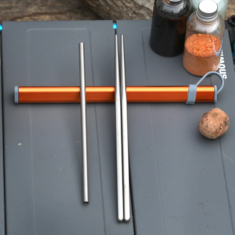 Tiartisan 1 Pair 230mm Square Chopsticks Straw Sets Pure Titanium Gold Sushi Hashi Colorful Chopstick For Outdoor Travel Picnic