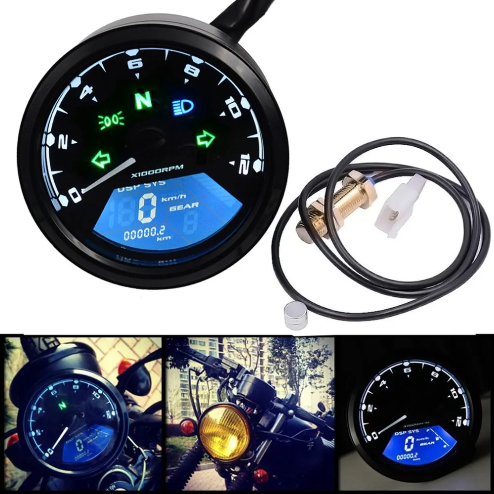 

12V Universal Digital Motorcycle Speedometer Odometer Gauge Backlit Dual Speed Meter With LED Indicator