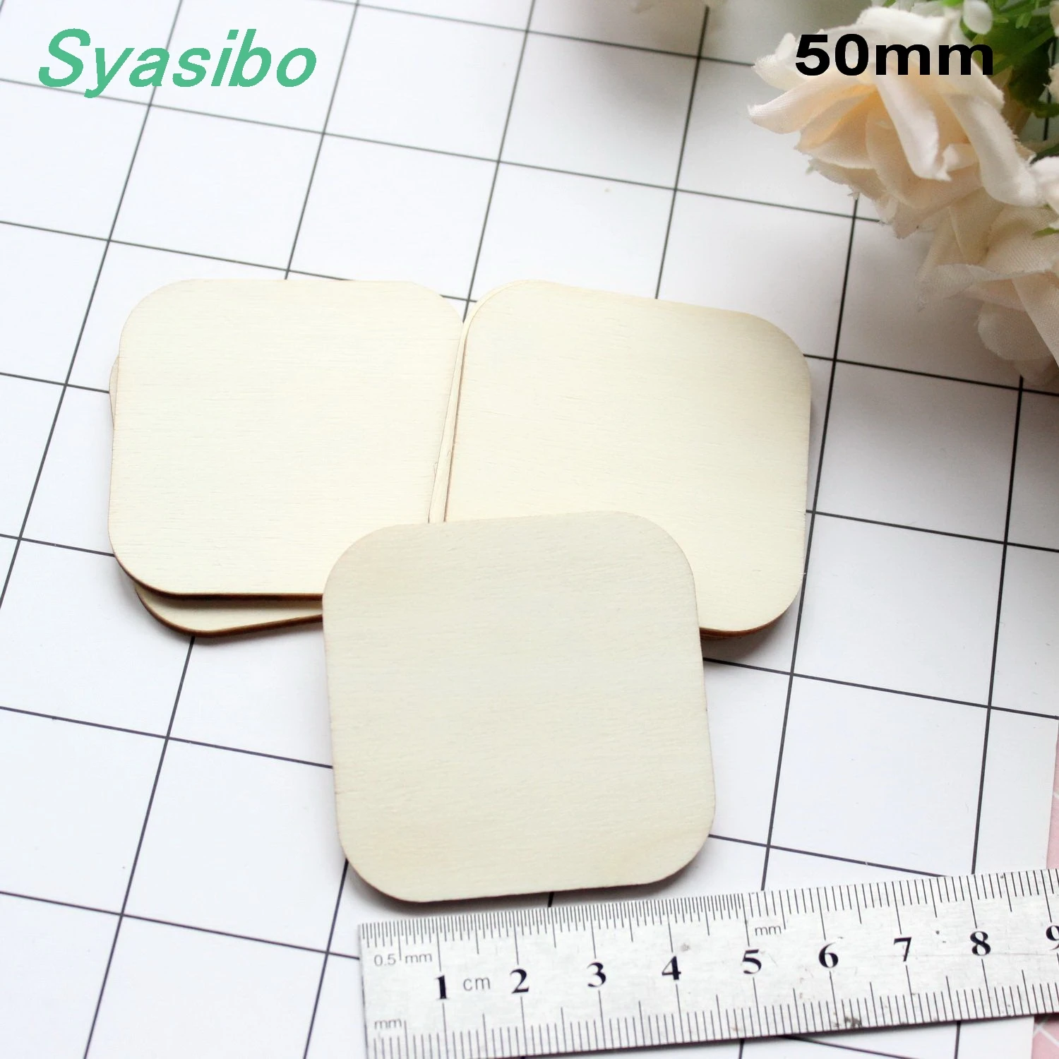 

30mm/50mm/70mm/101mm/120mm Unfinished Plain Wood Blocks Round Corner Wooden Square Shape Wedding Crafts -CT1080