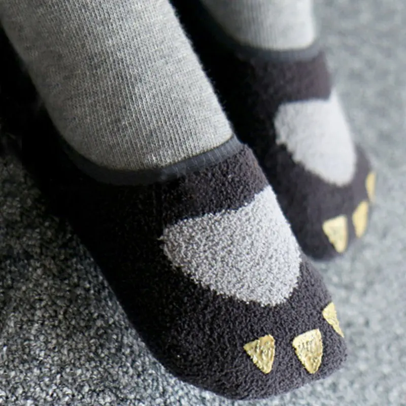 Теплые нескользящие бархатные носки кораллового цвета для маленьких девочек тапочки ботинки