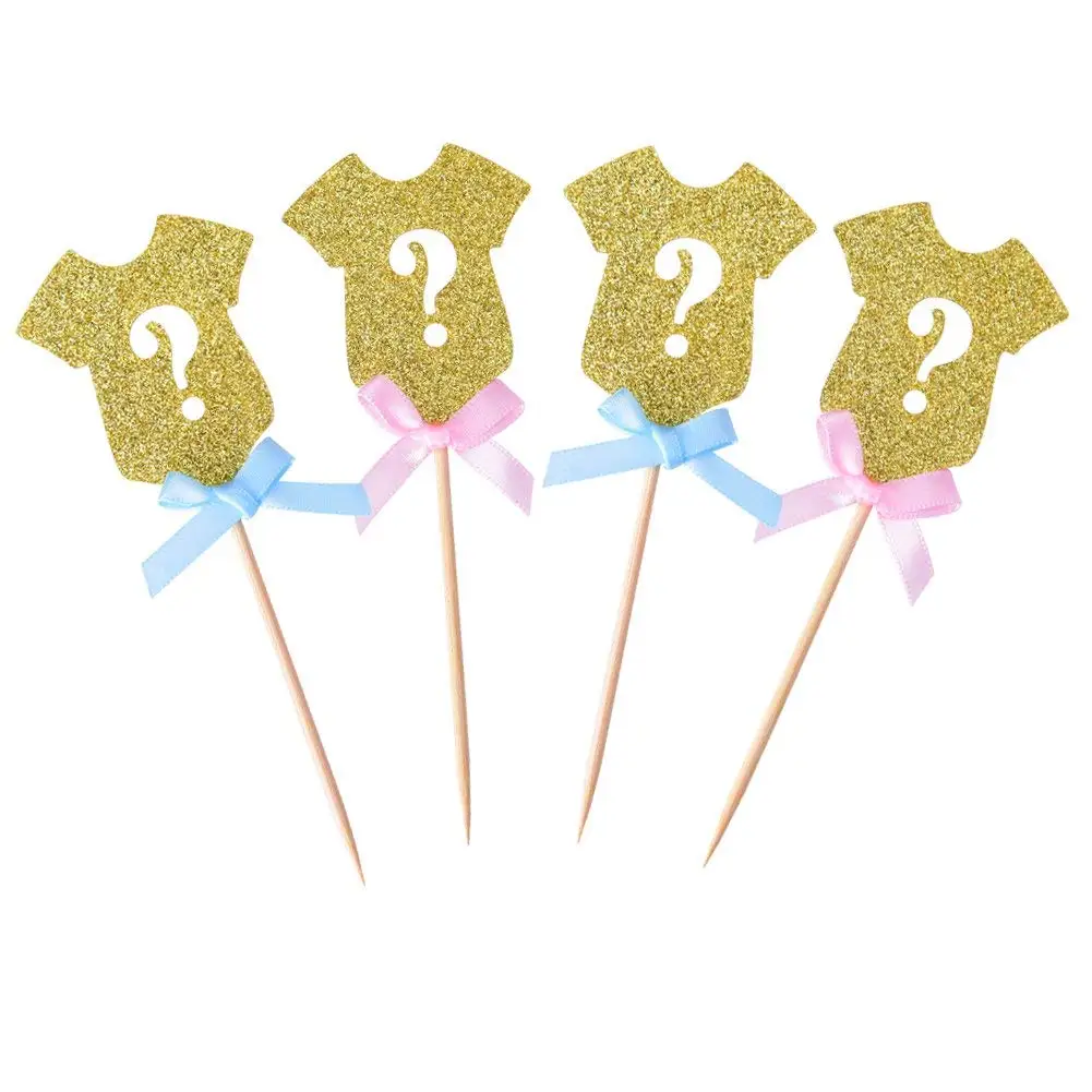 Botique Golden Glitter Gender Reveal Cupcake Toppers, Gender Reveal