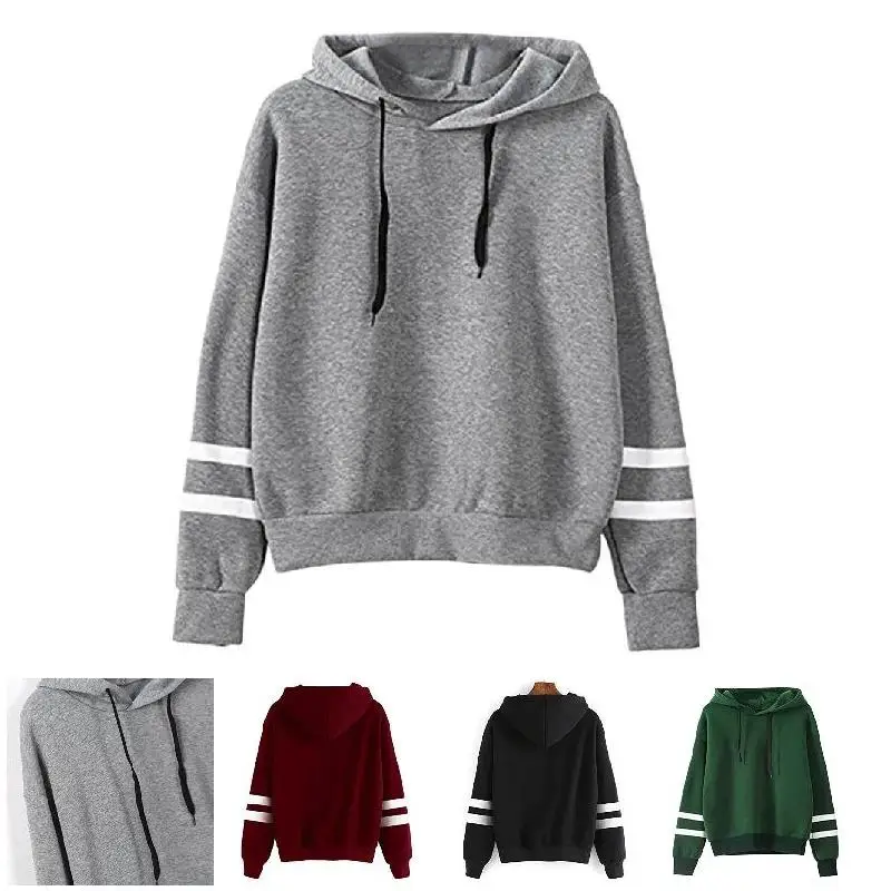  Fashion Autumn Winter Women Sweatshirt With Hat Drawstring Long Sleeve Striped Splicing Hoodies Lad