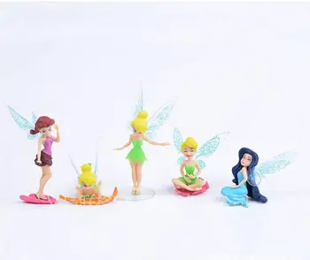 

A set 6PCS fairy dolls 7-12cm with wings, girls favorate puppets, wing toys wings brinquedo,cake decoration