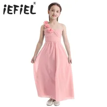 IEFiEL/От 4 до 14 лет Детское шифоновое фатиновое кружевное платье с цветочным узором для девочек вечерние и свадебные платья подружки невесты на одно плечо, торжественное летнее платье Макси