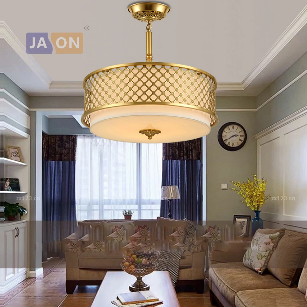 Led E14 American Copper Fabric Chandelier Lighting Lamparas De Techo Suspension Luminaire Lampen