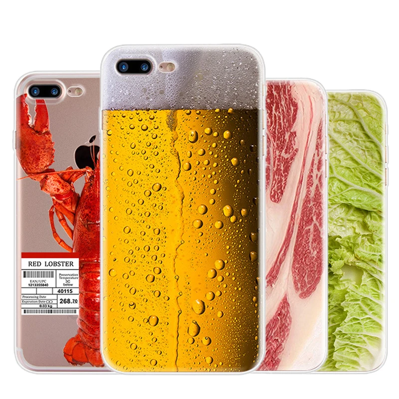 

Soft TPU Clear Phone Case for iPhone 5 5S SE 6 6S 7 8 Plus X Ultra Slim Funny Beef Drink Beer Lobster Transparent Silicone Cover