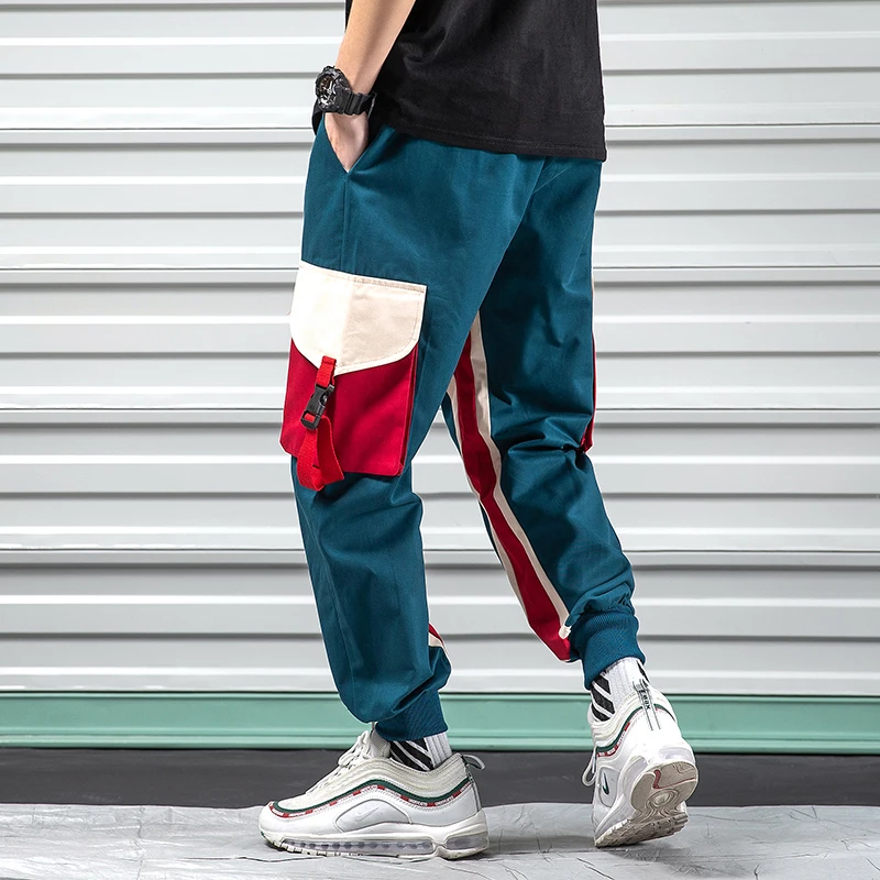 Patchwork Cargo Harem Pant Men Hip Hop Pockets Casual Jogger Trousers Drawstring Waist Mens Harajuku Streetwear Pants