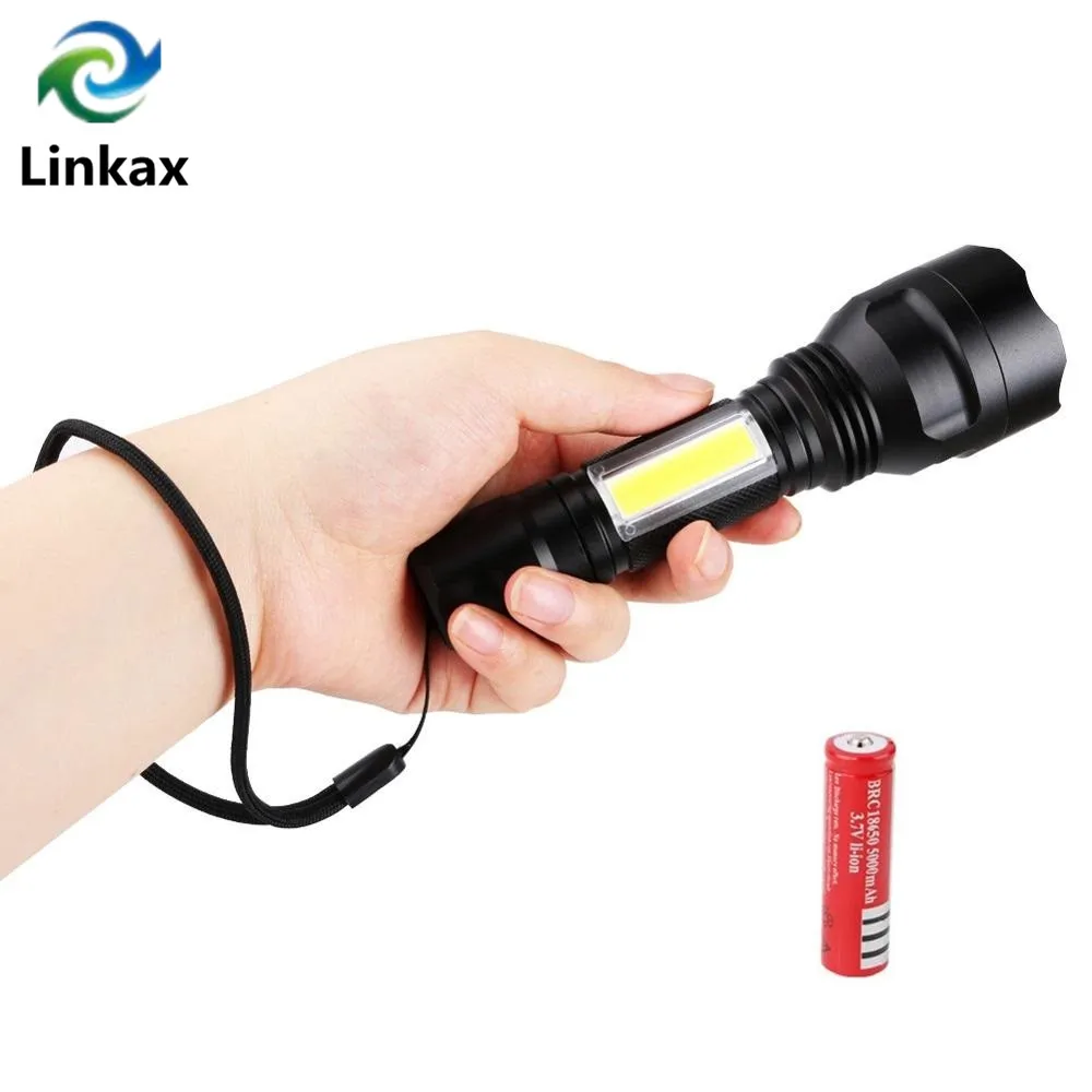 Мощный тактический фонарь CREE T6 + COB LED Flash Light Водонепроницаемый 4 режима для