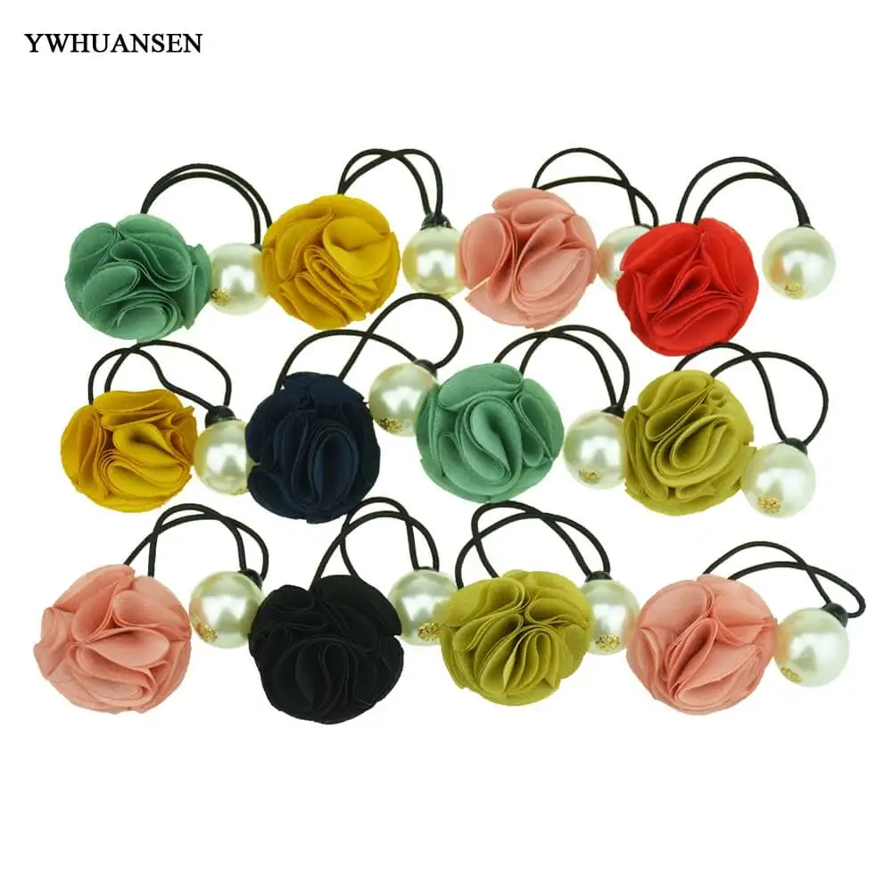 

YWHUANSEN 2pcs/lot Rose Flower Big Pearl Hair Bands Popular Hair Bow Women Hair Accessories Good Headdress Hair Gum