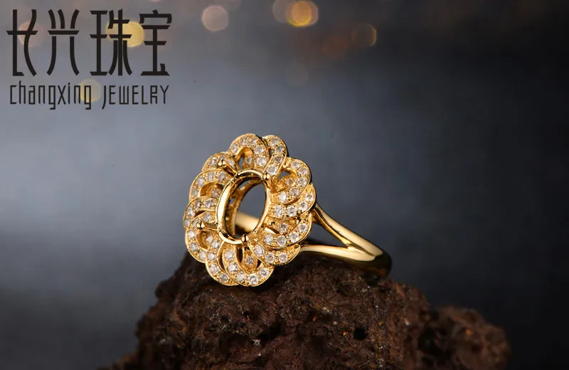 18kt желтое золото 5x7 мм Овальный Обручение алмаз полу крепление Уникальный Кольцо Симпатичные настройки для Бесплатная доставка