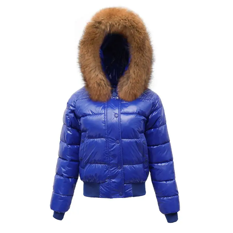 Зимняя куртка женская модная металлическая черная яркая с капюшоном теплое короткое пальто зимняя водонепроницаемая парка женские куртки куртка-бомбер уличная одежда - Цвет: Синий