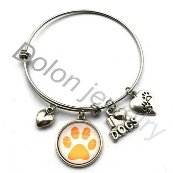 

I Love Dogs Paw Bracelet- Wire Adjusted Bangle Bracelet For Dog Lovers