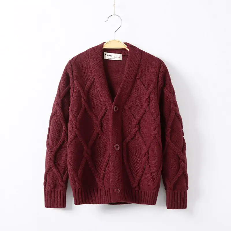 Thick Baby Boys Knitting Sweater Kids Warm Top Outfit Crochet Design Children V-Neck Cardigan Button Closure Cotton Comfortable