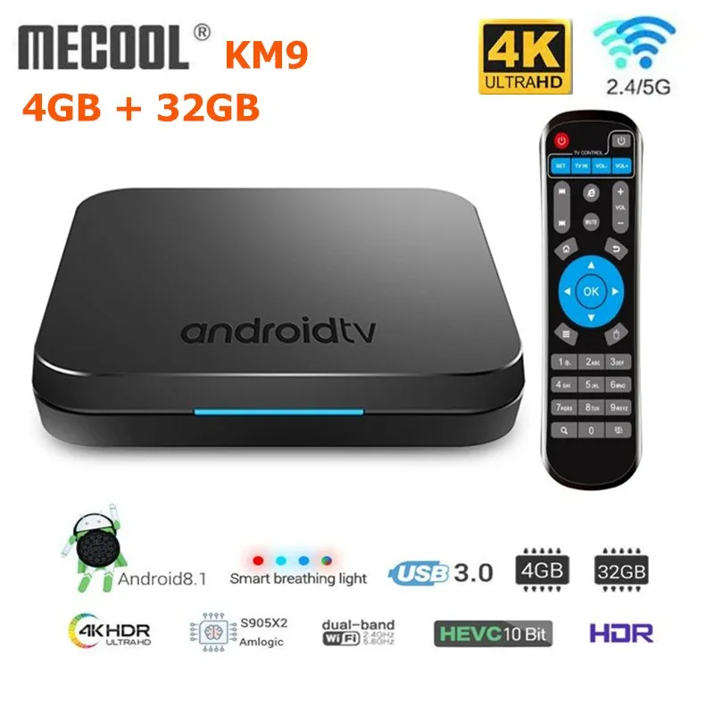 

MECOOL KM9 TV Box Android 8.1 Amlogic S905X2 4GB LPDDR4 + 32GB EMMC ROM 2.4GHz + 5.8GHz WiFi BT4.2 Support 4K H.265 Set Top Box