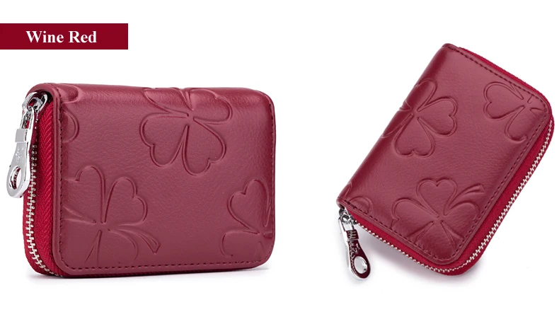 Lomelobo Lady Flower Card Holder Split Leather Girl Zipper Coin Purse Women Business Card Cowhide Female Credit ID Cards Wallets HCL7132  Details (16)