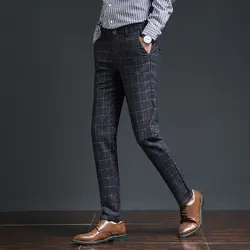 2019 мужские эластичные полосатые повседневные брюки мужские четыре сезона Высокое качество Деловые брюки мужские прямые брюки размер 28-36