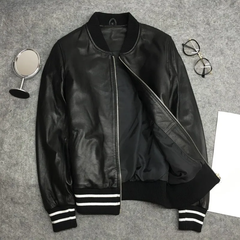 Men/women High quality real leather jackets Chic sheepskin leather bomber jackets coat Women's leather casual coat G037