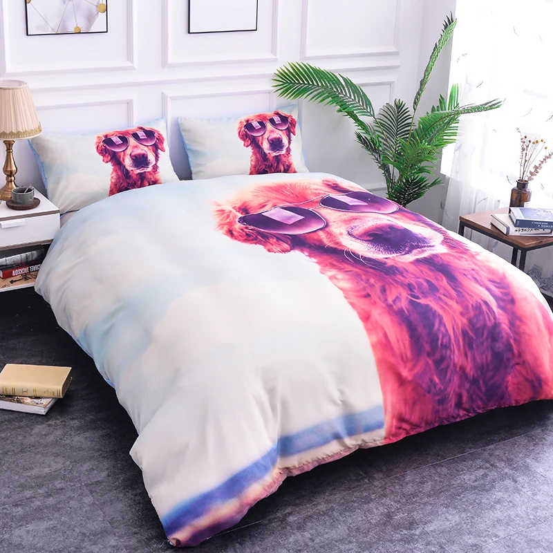 

ZEIMON Home Textiles Animals 3D Bedding Set Comfy Dog Mouse Cat Print Bedding Set Home Soft Polyester Duvet Cover Pillowcase
