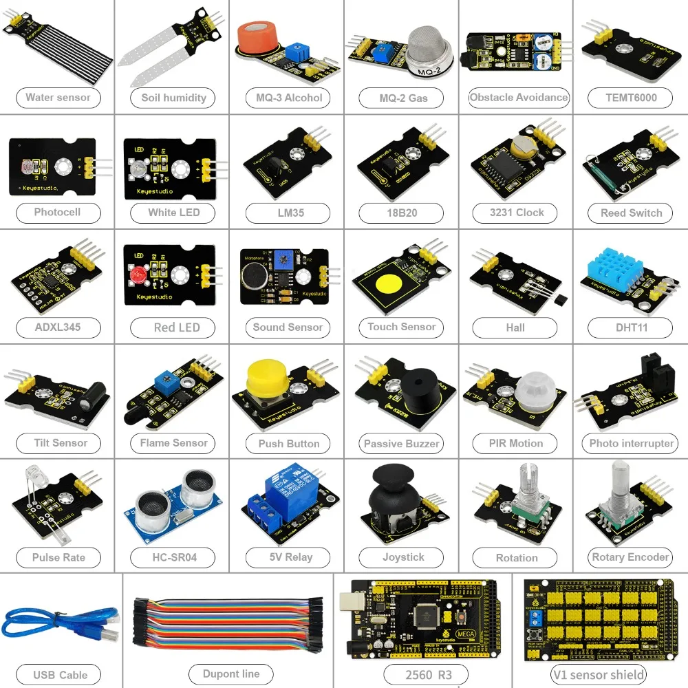 Стартовый комплект датчика(Mega 2560+ Shield V1) для проекта Arduino W/Подарочная коробка+ Датчик s(30 шт.)+ PDF(онлайн