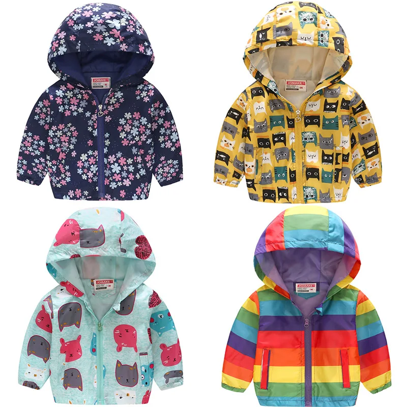 Весна-Осень, ветровка для мальчиков и девочек, детская верхняя одежда с капюшоном и рисунком для маленьких мальчиков, одежда для девочек, детские пальто, куртка, одежда