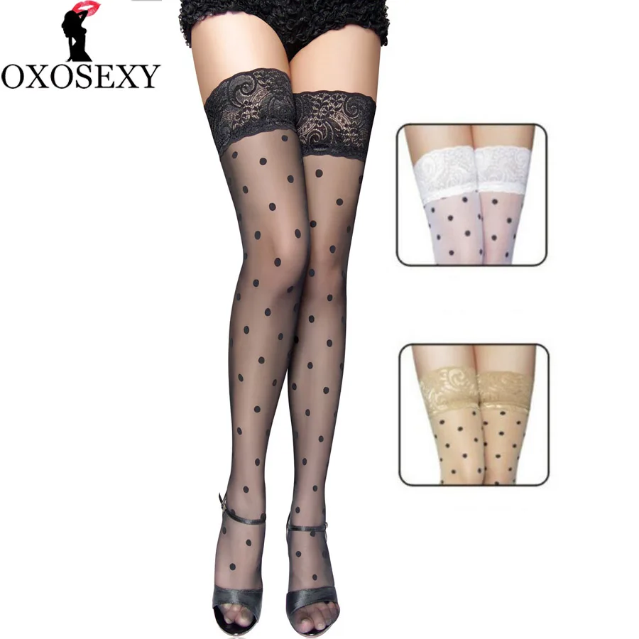 Top Quality Women's Hosiery Thigh High Silk Stockings Dot Hose Ladies