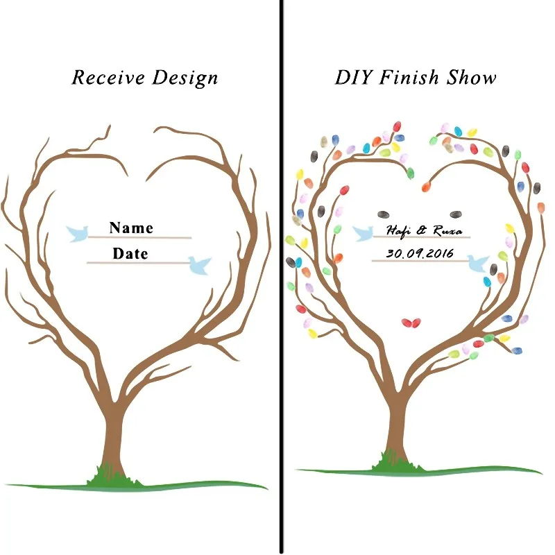 Персонализированное свадебное дерево с отпечатками пальцев картина Гостевая книга Свадебные подарки подпись Сделай Сам отпечаток пальца Свадебные сувениры - Цвет: SZ 006