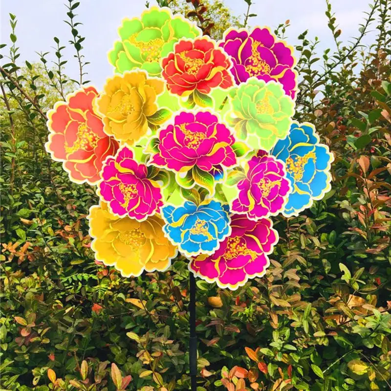 

Three Layer Flowers Wind Spinner Windmill Toys Garden Decoration Wind Wheel Pinwheel Floral Colorful Kids Children Toy Gifts