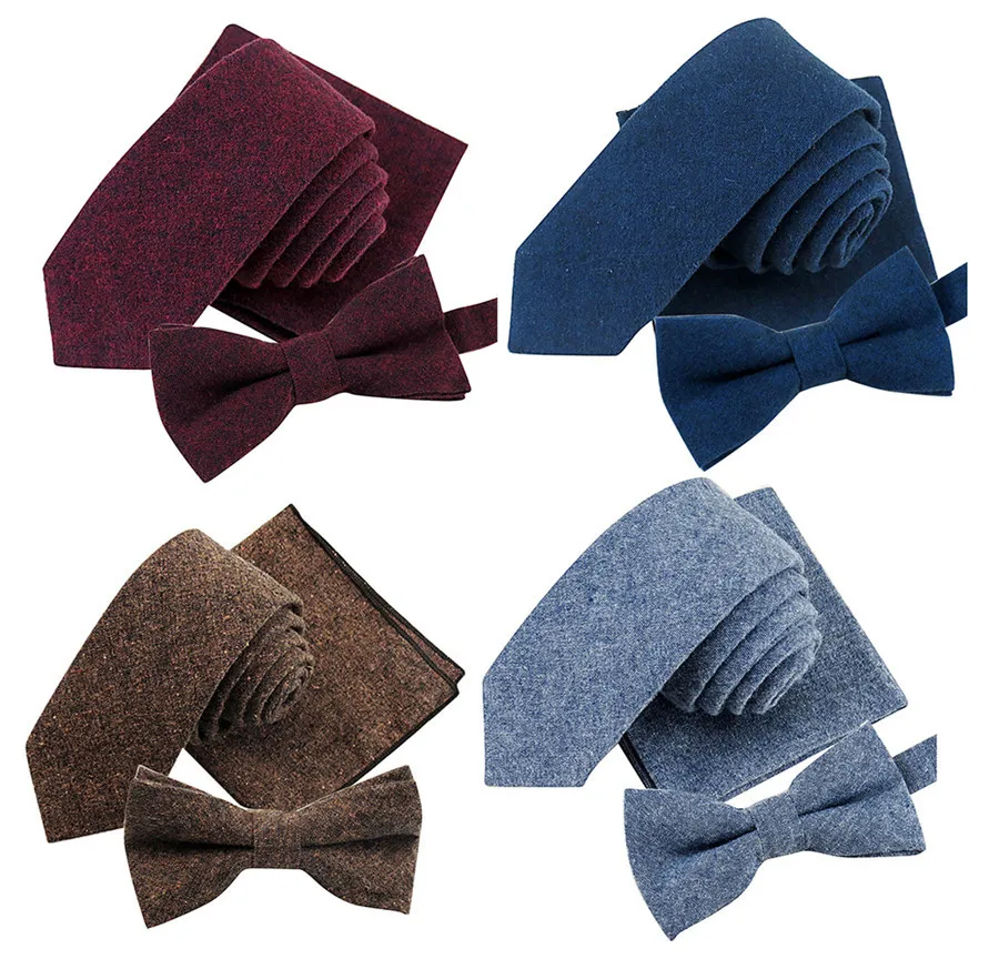 Mens Necktie Sets Fashion Solid Color Soft Cotton 5.5cm Tie+Bowtie
