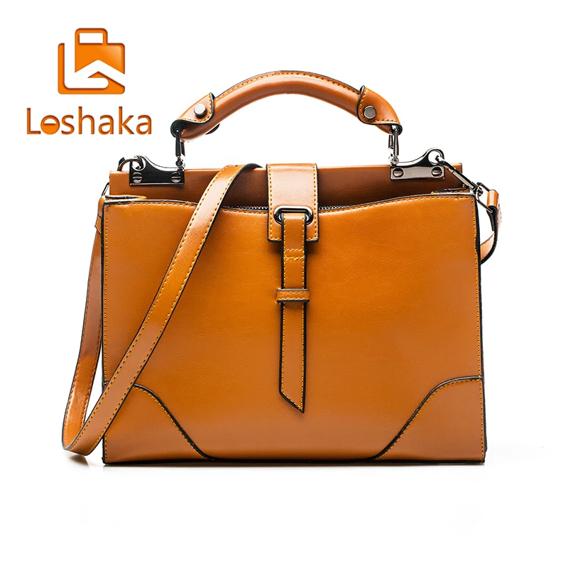 

Fashion Women Handbag Solid Oil Wax PU Leather Shoulder Bag Retro Top-handle Messenger Bags Crossbody Bag Bolsa Feminina Loshaka