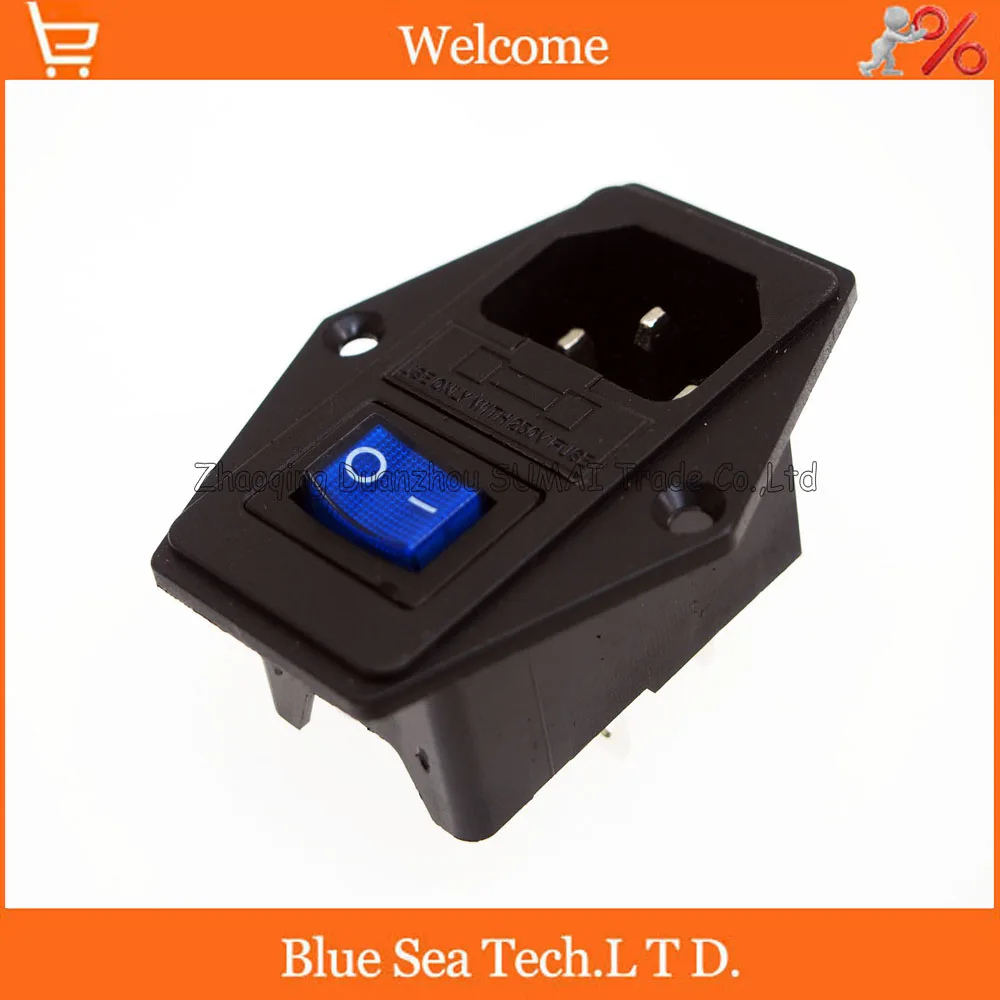 

3 in 1 Rocker switch with light Blue,AC-01A fuse power socket Plug 3 Pin 15A 250V with Fuse Block + 10A Fuse