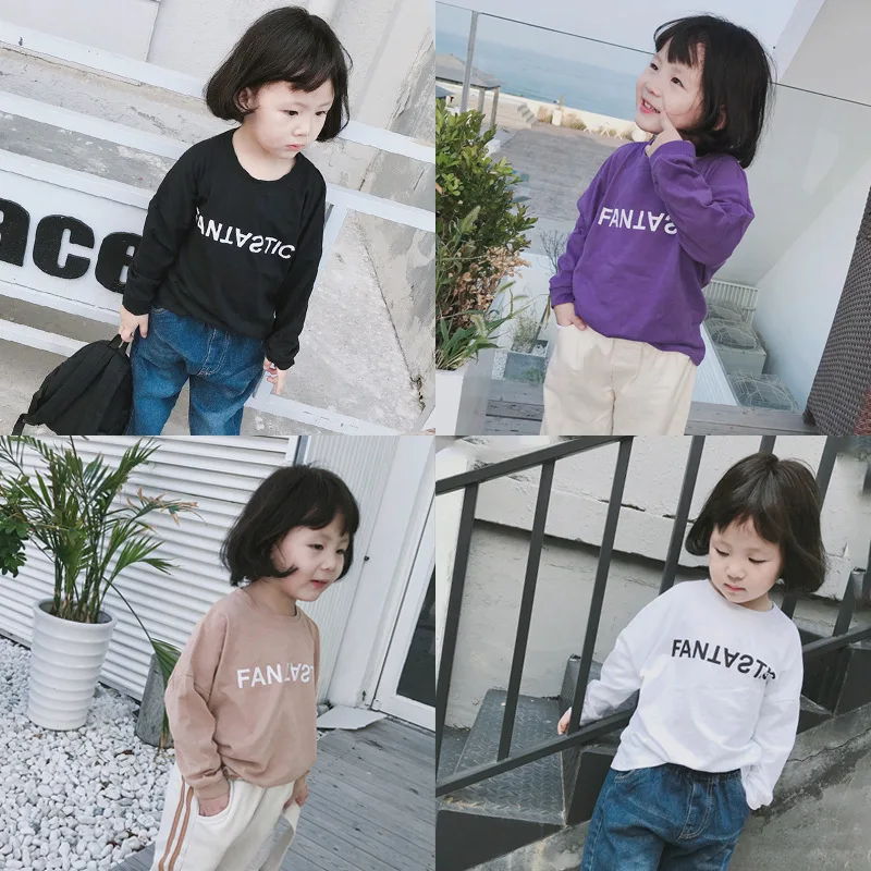 

New Children's Alphabet Long-sleeved T-shirt for Girls in Autumn 2018