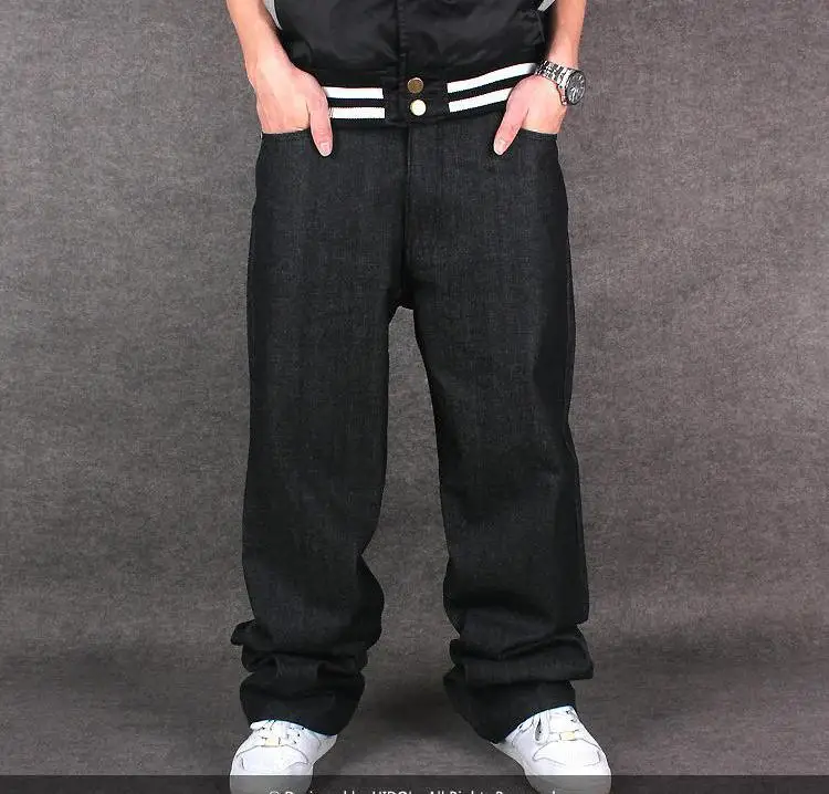 Горячие мужские мешковатые джинсы плюс мужские, большого размера хип хоп джинсы Длинные свободные модный скейтборд Мешковатые Свободные джинсы для мужчин синий 44 46 - Цвет: Черный