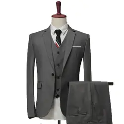 Серый/черный/темно-синий Бизнес партия мужские костюмы 2018 лацканы из трех частей, Свадебные Жених смокинги (куртка + брюки + жилет)