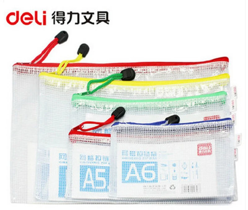

Brand Deli 5655 PVC mesh zipper bag, 5 size for choose, waterproof, Filing Products file folder, storage,color random