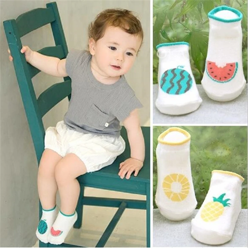 

2019 New Style Cute Cartoon Watermelon Pineapple Fruit Design Baby Thin Cotton Socks Anti Slip Soft Boys Girls Socks Size S/M