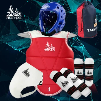 

Free shipping Adult kids taekwondo thickening wtf taekwondo protection 5pcs taekwondo protector chest protector karate helmet