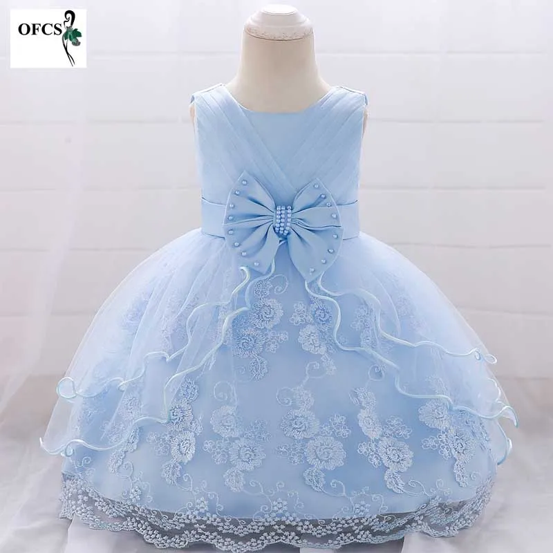 

New Baby Big Bow Gauze Nail Bead Princess Dress for girl elegant flower birthday party girl dress Kids girl's christmas clothes